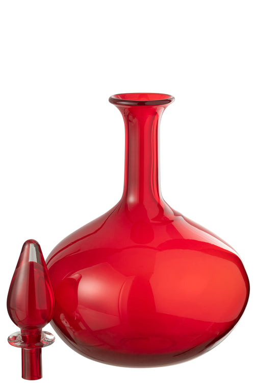 J-Line vaas + stop Fles - glas - rood - Ø 26.5 cm - vtwonen shop