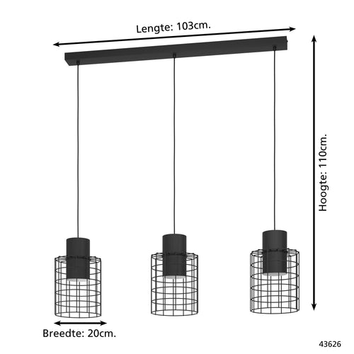 EGLO hanglamp Milligan - e27 - industrieel - 103 cm - zwart/wit - vtwonen shop