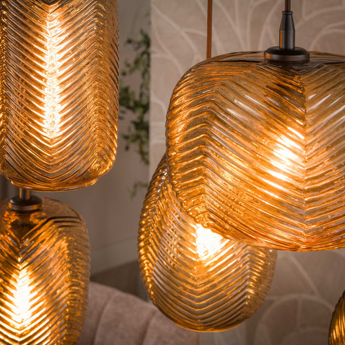 Giga Meubel Hanglamp Chevron - Bruin Glas - 7-lichts - 96x40x150cm