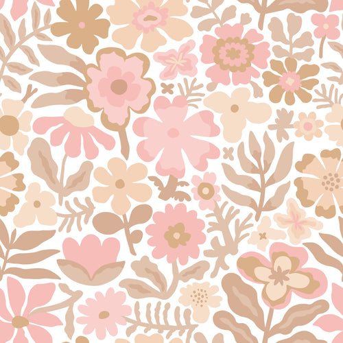 ESTAhome behang bloemetjes wit, beige en roze - 50 x 900 cm - 132288