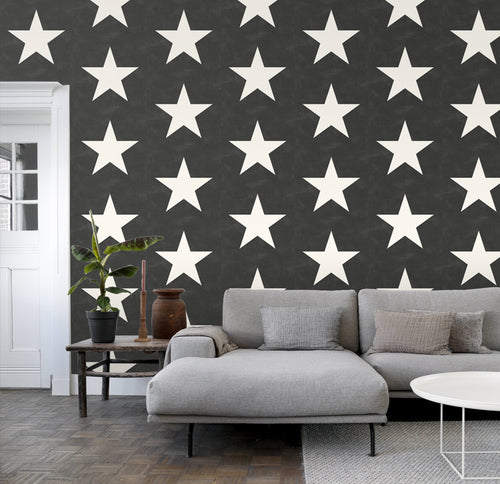 ESTAhome behang sterren zwart en wit - 53 cm x 10.05 m - 136457