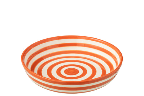 J-Line schaal Granada Stripes Low - keramiek - wit/oranje - large - Ø 25 cm - vtwonen shop