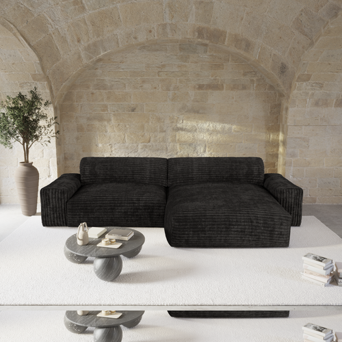 Sia Home - Rechte hoekbanken BLISS - XXL ribfluweel - Zwart - 220cm