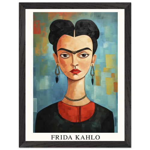 Artfulprints Poster met Lijst Frida Kahlo - Painted artistic portrait   - 30x40 cm - Blauw