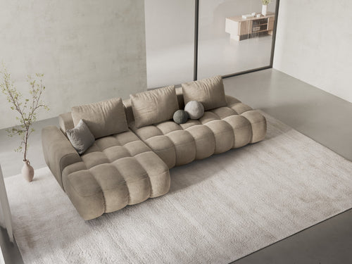Cosmopolitan Design Uitklapbare hoekbank links met opbergdoos Linz 3-zits, flueel lichtbeige - 142x275x84cm