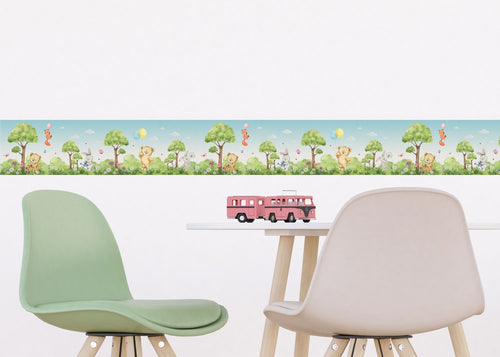 Sanders & Sanders zelfklevende behangrand bos met bosdieren groen - 500 x 13.8 cm - 601317
