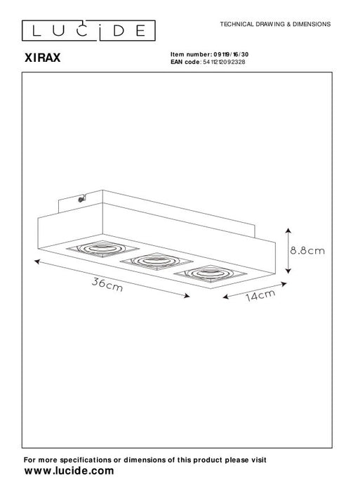 Lucide plafondspot XIRAX - 3xGU10 - Zwart - vtwonen shop