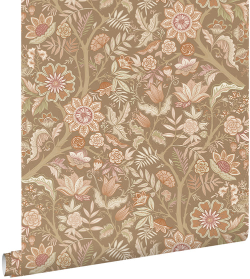 ESTAhome behang vintage bloemen bruin en roze - 50 x 900 cm - 131329