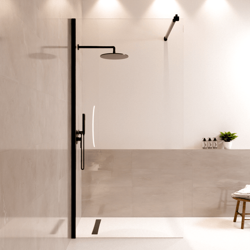 LOMAZOO douchewand Lima - inloopdouche - anti kalk nano coating - helder glas - 8 mm - zwart - 100 x 200 cm