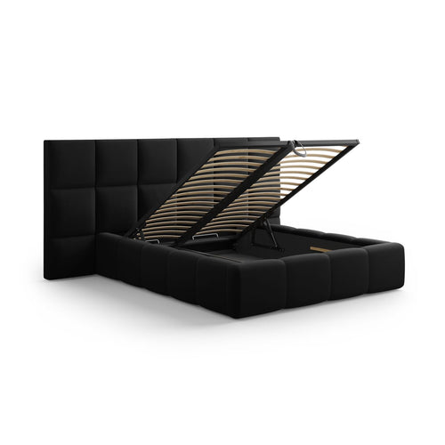 Cosmopolitan Design - Opbergbed met dubbel hoofdbord Livigno 200x160cm flueel zwart - 230x250x125cm