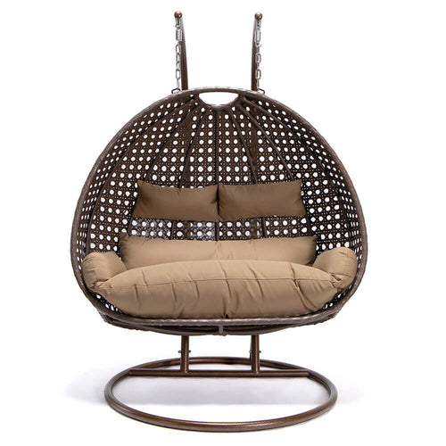 Home Deluxe - Polyrattan hangstoel met regenhoes TWIN | Kleur: Bruin, Kenmerken: incl. regenhoes
