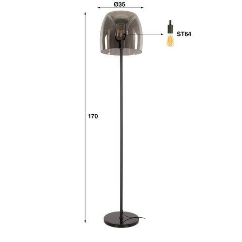 Giga Meubel Vloerlamp Drift Glass - Smoke Glas - 1-Lichts - 35x35x170cm