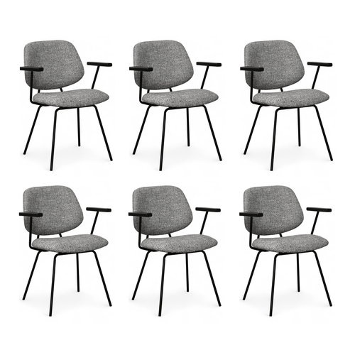 Furnhouse eetkamerstoelen armleuning Sofia - Grijs - Stof (Bouclé) - Set van 6
