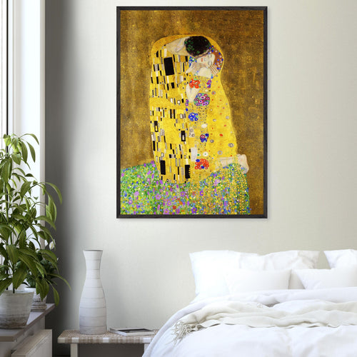 Artfulprints Poster met Lijst Gustav Klimt - The kiss   - 50x70 cm - Geel