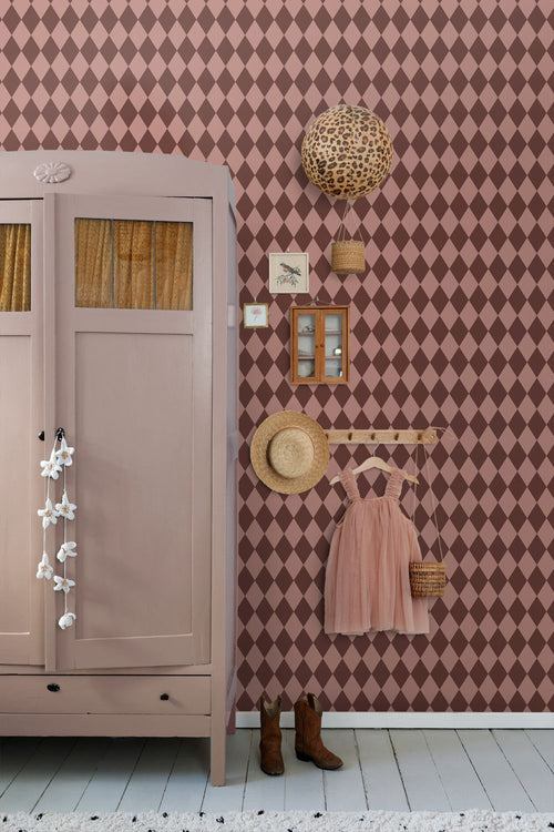 ESTAhome behang ruiten donker paars en roze - 50 x 900 cm - 131935