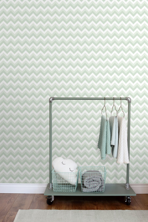 ESTAhome behang zigzag motief mintgroen en wit - 53 cm x 10.05 m - 128858