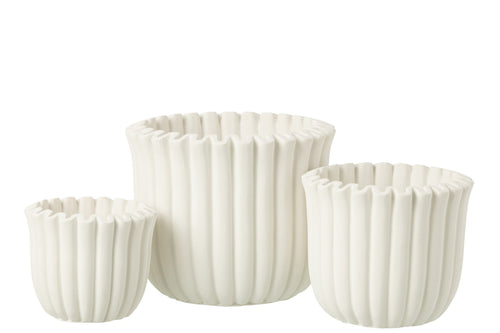 J-Line bloempot Geribbeld - cement - wit - large - Ø 19.5 cm
