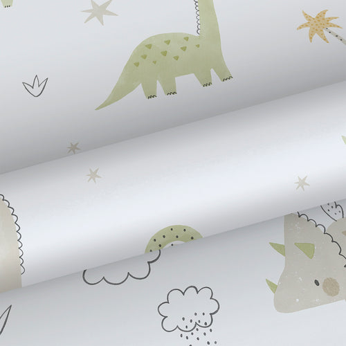 Sanders & Sanders behang dinosaurussen beige, groen en wit - 53 cm x 10.05 m - 640622