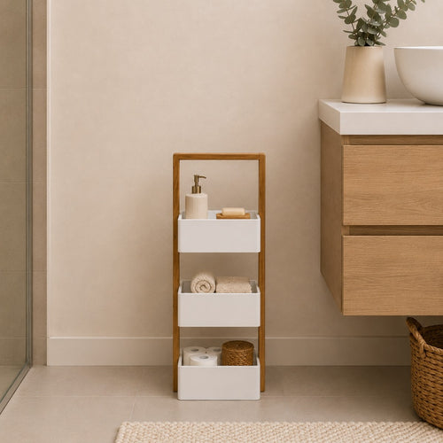 Calicosy - Rechte bamboe plank met 3 opbergvakken  15x28.5x66 cm