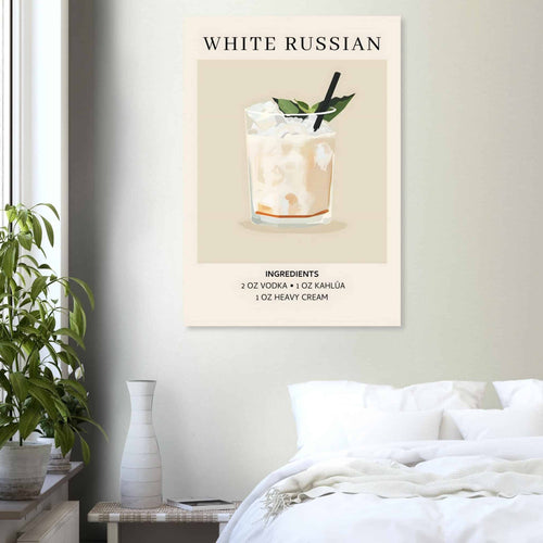 Artfulprints Poster met Lijst White Russian cocktail - Ingrediënten   - 70x100 cm - Wit