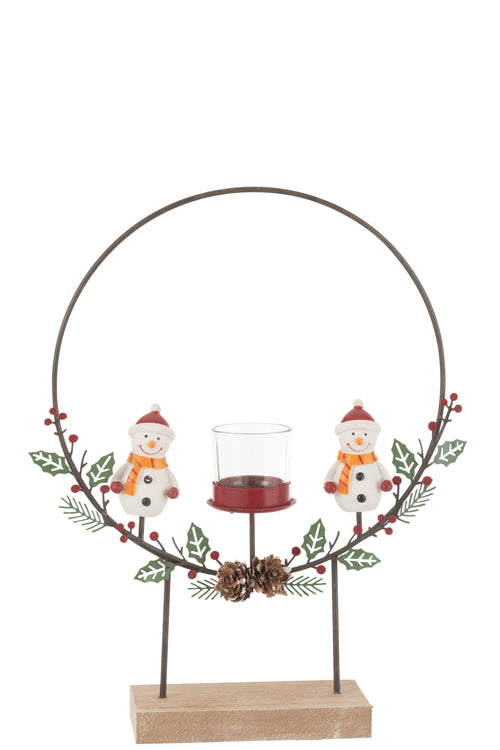 J-Line theelichthouder Cirkel Op Voet + Sneeuwman - metaal - mix - vtwonen shop