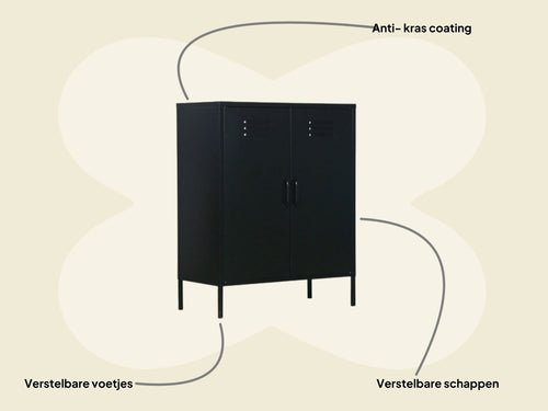 MaximaVida metalen lockerkast Finn 80 x 40 x 102 cm zwart - 2 schappen