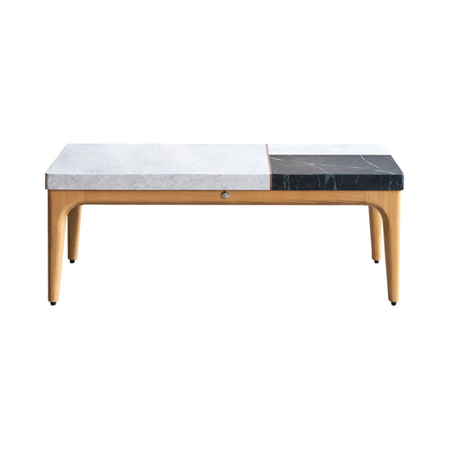 Tikamoon Stonepiet - Massief eiken en marmeren salontafel 95x40 cm - Wit
