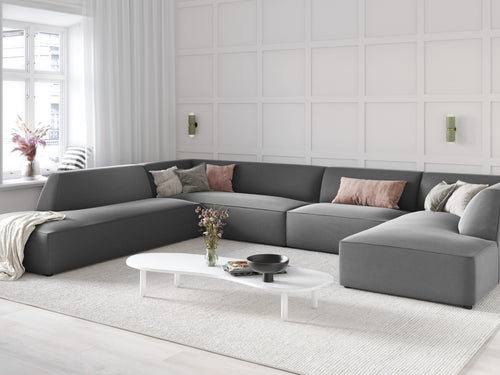 Micadoni Panoramische hoekbank links Ruby 7-zits, flueel, grijs - 273x366x69cm
