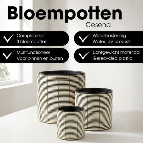 Mica Decorations Cesena Bloempot – Set van 3 – Plantenpot voor Bloemen en Kamerplanten – Bloempotten voor Buiten – Gerecycled Plastic – Wit