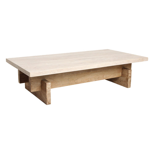 Raw materials salontafel Travertin - hout onderstel - 160x80x38 cm - vtwonen shop