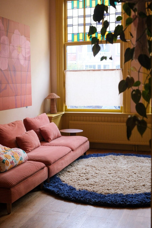 Interieur05 vloerkleed Pilo - hoogpolig - beige/blauw - Ø240 cm