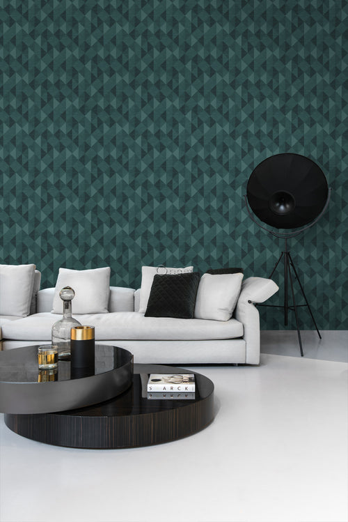 Origin Wallcoverings behang grasweefsel in grafisch 3D motief petrolblauw - 50 x 900 cm - 347888 - vtwonen shop