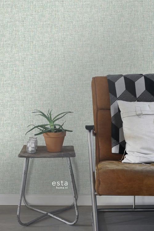 ESTAhome behang geweven linnenstructuur vergrijsd mintgroen - 53 cm x 10.05 m - 148662