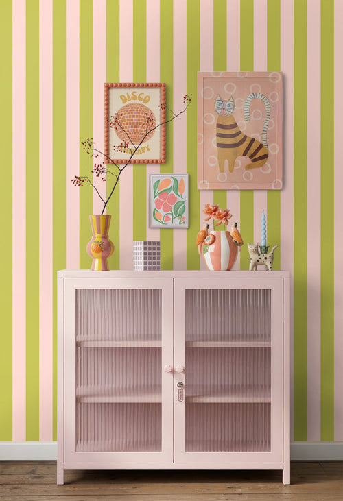 ESTAhome behang strepen roze en groen - 0.53 x 10.05 m - 131574