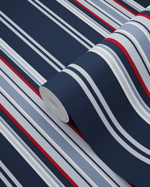ESTAhome behang strepen marine blauw en rood - 53 cm x 10.05 m - 136419