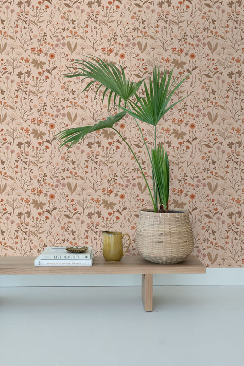ESTAhome behang veldbloemen terracotta roze - 53 cm x 10.05 m - 139597