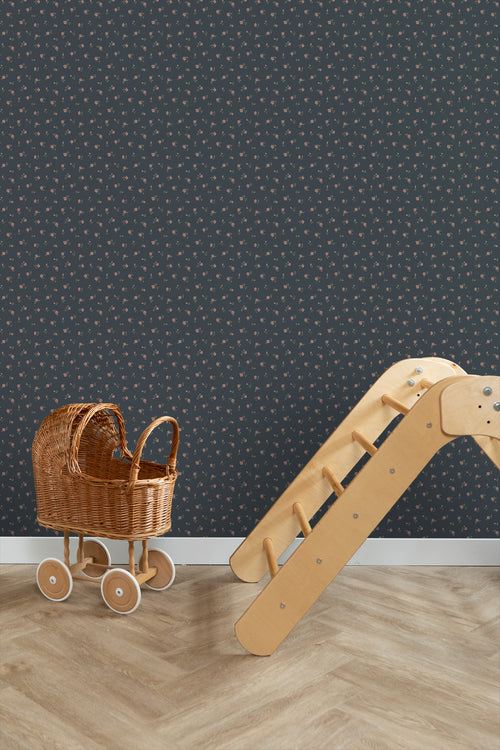 ESTAhome behang vintage bloemetjes donkerblauw en roze - 50 x 900 cm - 139836 - vtwonen shop