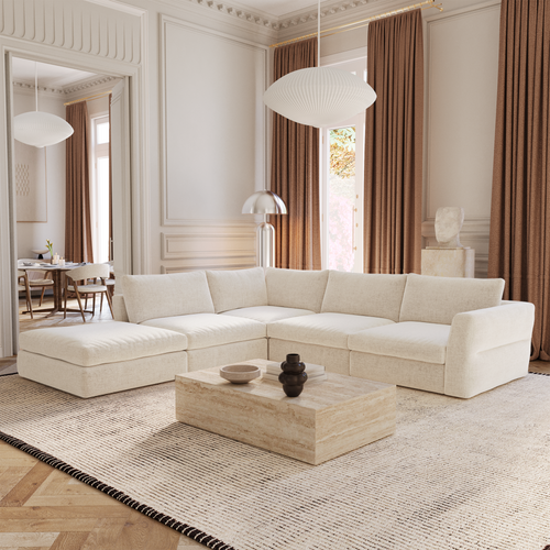 Sia Home - Modulaire bank met grote hoek links NEST - Zacht aanvoelende geweven stof - Beige - 301cm