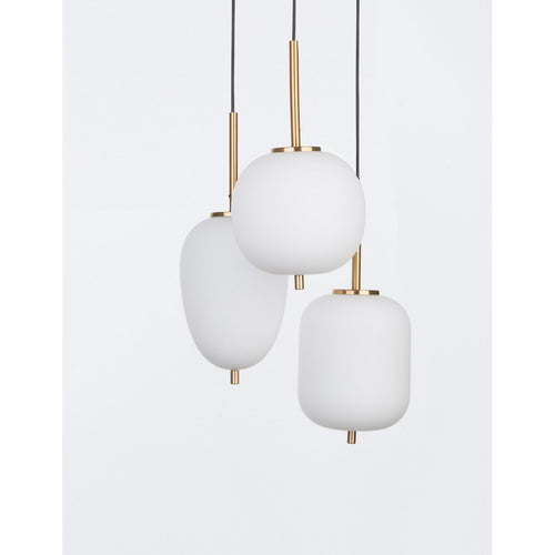 Merano Cornwall 3 Lichts Cluster Pendel Plafondlamp Opaal Glas Antiek Messing Metaal Zwart Stof Draad LED E14
