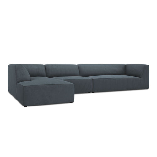 Cosmopolitan Design - Modulaire hoekbank links Siena 5-zits, ribfluwelen blauw - 180x366x69cm