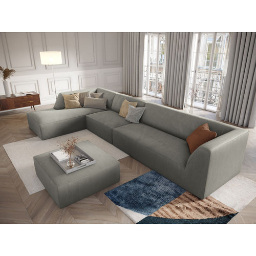 Cosmopolitan Design - Modulaire hoekbank links Siena 5-zits, ribfluwelen lichtgrijs - 180x366x69cm