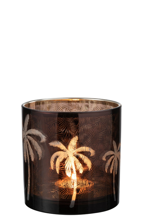 J-Line windlicht Palmboom - glas - bruin - large