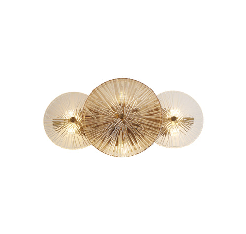 Searchlight Wagon Wheel Wand/Flush met 6 lampen, brons-amber glas