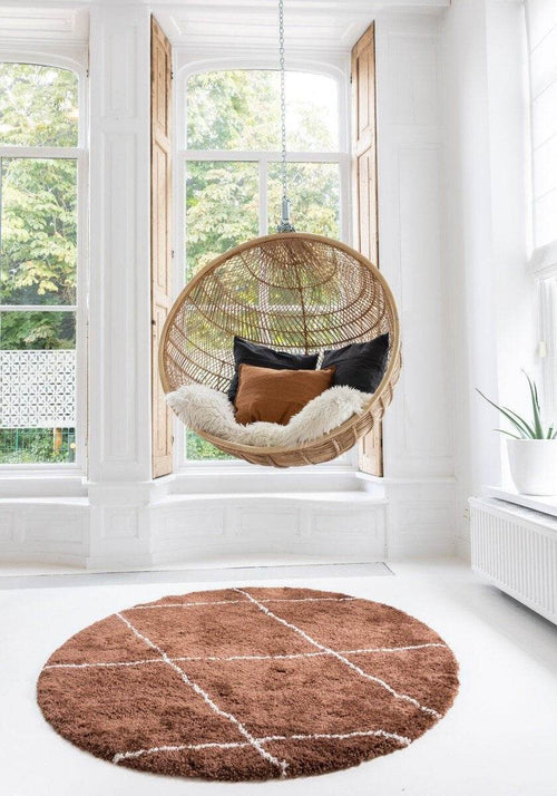 Interieur05 Berber vloerkleed rond hoogpolig Roest/Cream - scandinavisch - nea - 160 x 160 cm - vtwonen shop