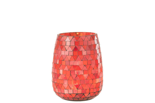 J-Line windlicht Mozaiek Driehoek - glas - rood/roze - medium