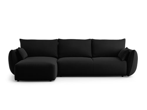 Cosmopolitan Design Uitklapbare hoekbank links met opbergdoos Matera 4-zits, flueel zwart - 173x253x86cm