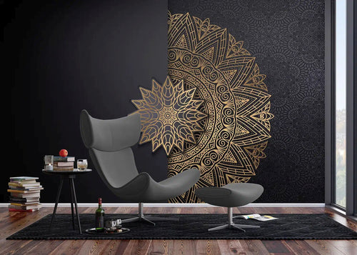 Sanders & Sanders fotobehang grafisch motief zwart en goud - 375 x 270 cm - 601466