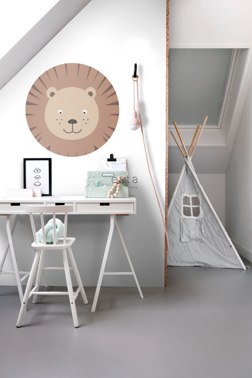 ESTAhome zelfklevende behangcirkel dierenkoppen bruin en beige - Ø 70 cm - 158975