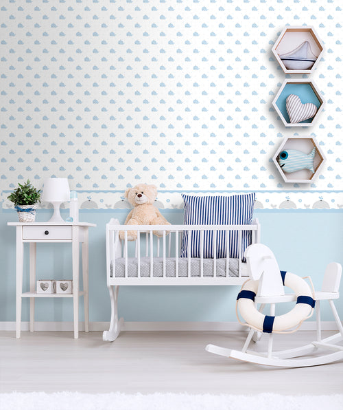 Sanders & Sanders zelfklevende behangrand walvissen blauw en grijs - 500 x 17.5 cm - 640608