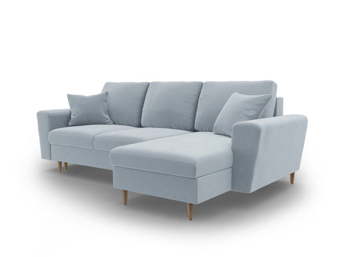 Cosmopolitan Design Omkeerbare converteerbare hoekbank met opbergdoos Kyoto 4-zits, flueel lichtblauw - 145x241x88cm